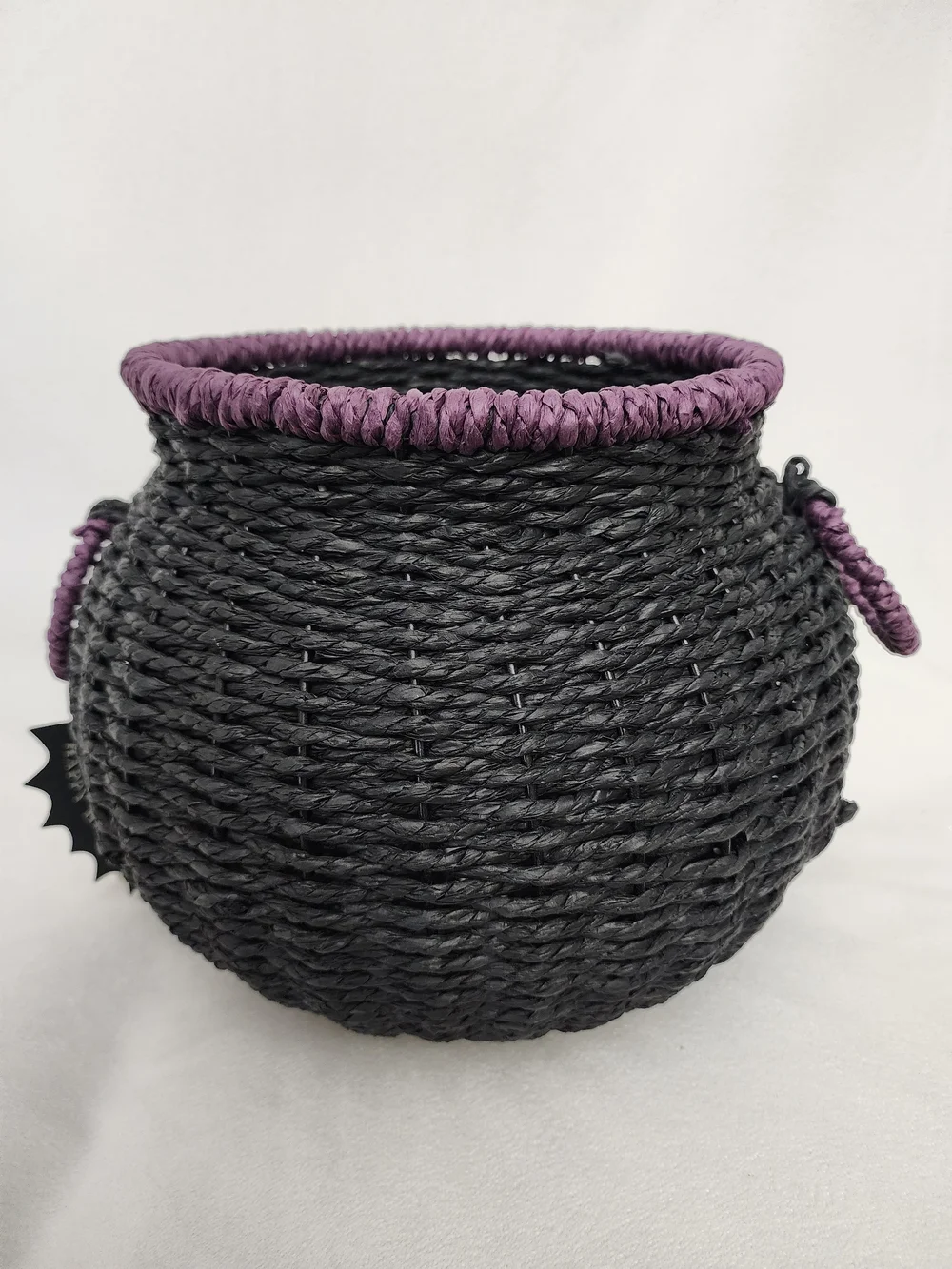Handwoven Black Basket with Purple Trim - Home Accents